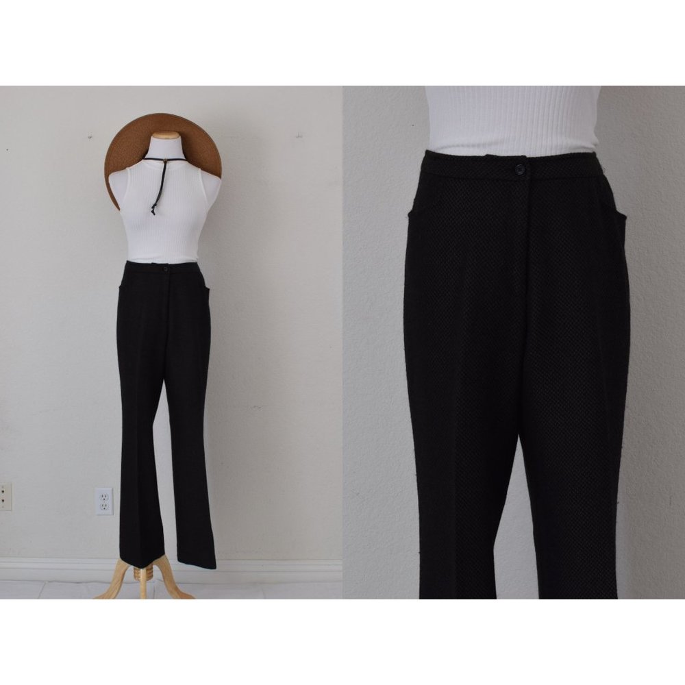Vintage 90s Black &‎ Green Wool Lined Trousers size 12 | 32 waist